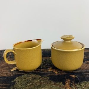 Independence Stoneware Mustard Creamer and Sugar